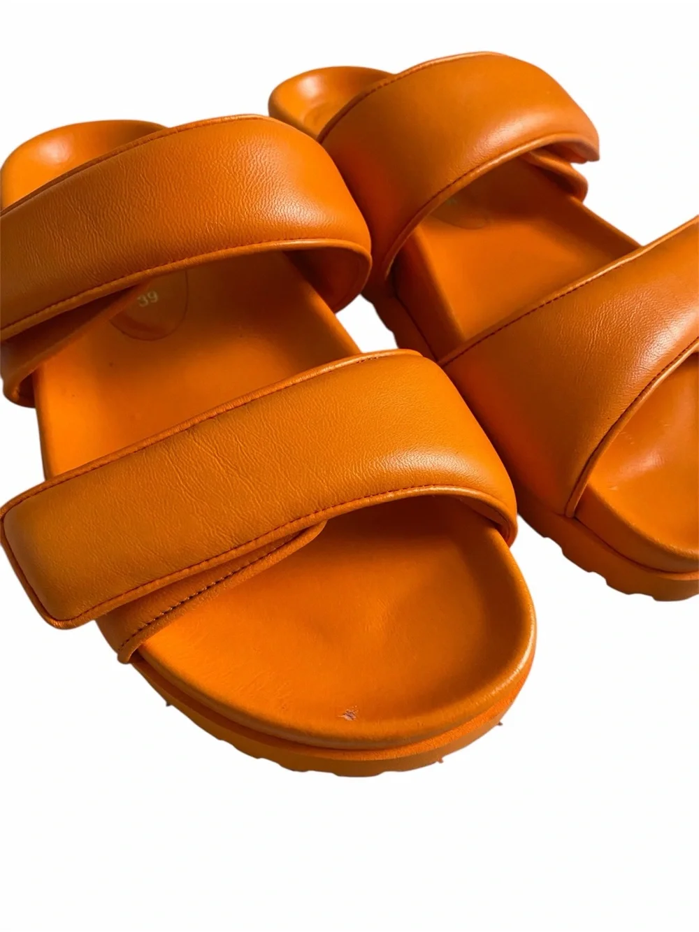 GIA x Pernille Teisbaek Orange Leather Velcro Strap Slide Sandals Womens 39 8.5